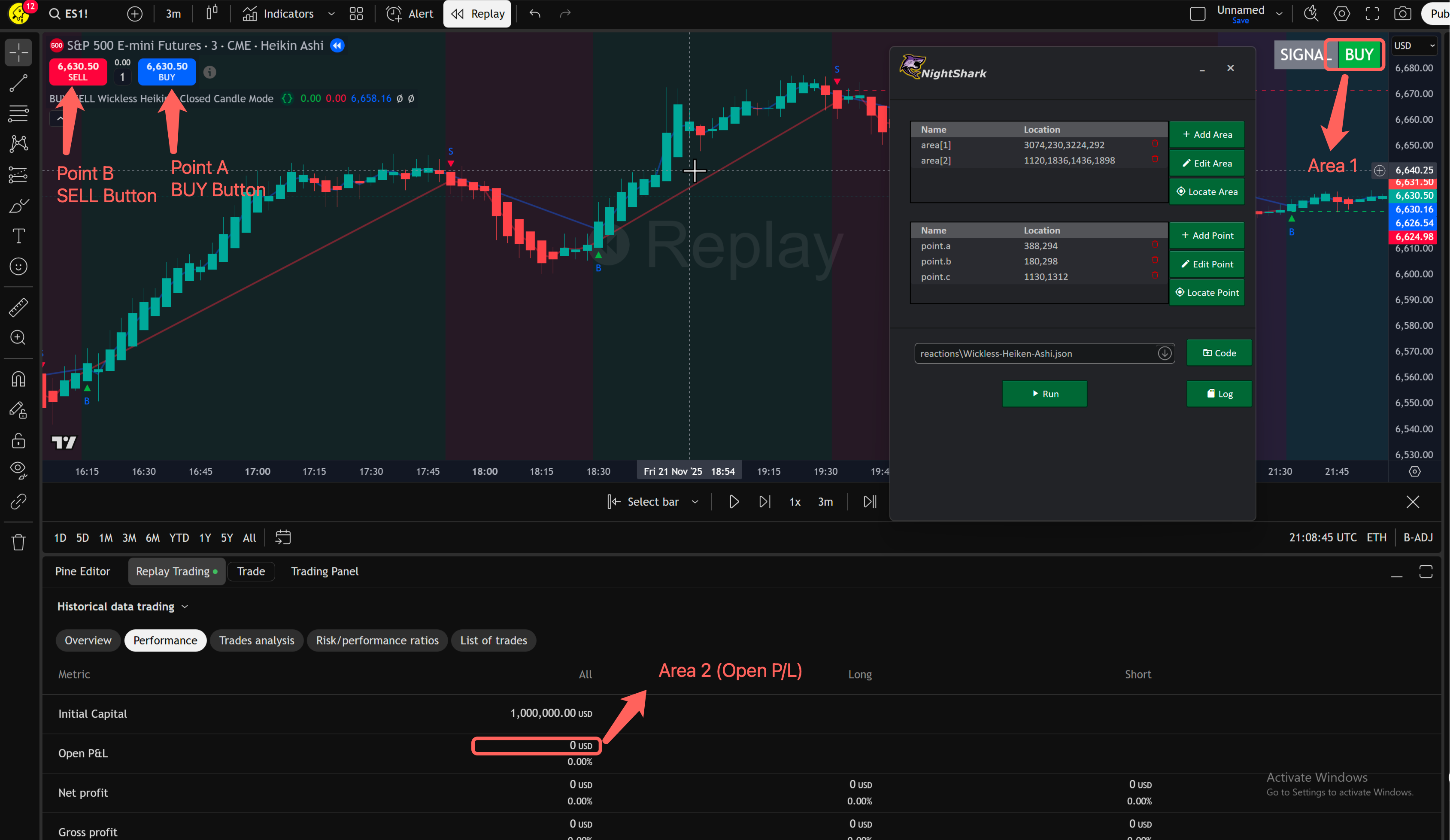 Screen map showing TradingView, NightShark, and Tradovate