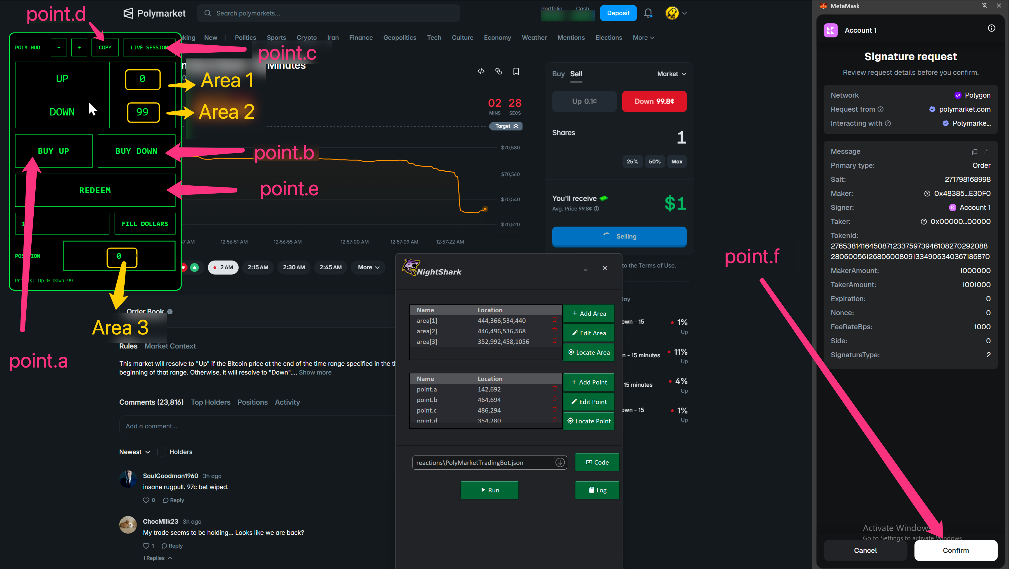 Screen map showing Polymarket and NightShark